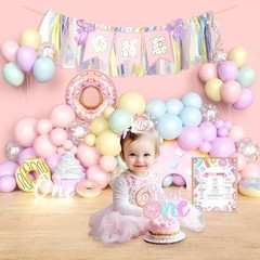 Donut Theme Birthday Party Decorations Set – 141 PCs with Backdrop, Balloons & M