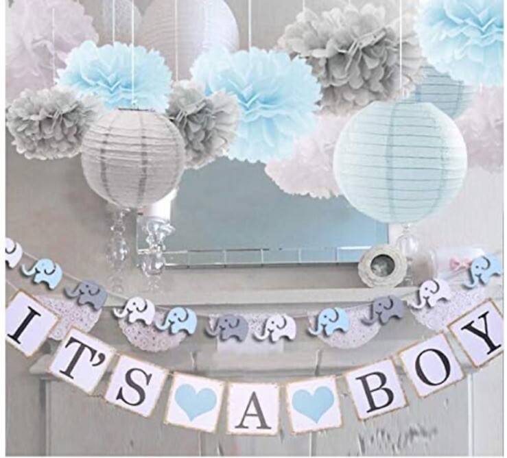 Baby Shower Decorations for Boy Baby Shower Décor • Blue Elephants
