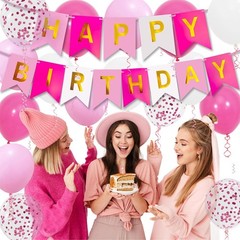 Luxury Pink Birthday Banner & Balloons – Perfect for Girls and Women Parties