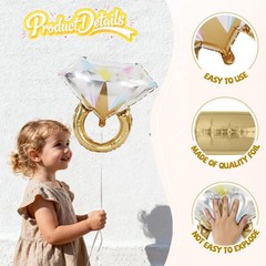 6 Pcs Diamond Ring Balloons Foil, Large Engagement Ring Balloon Marriage Wedd…