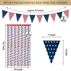 4 Pack Red White Blue Star Party 3.3 x 6.6 feet, Red, White, and