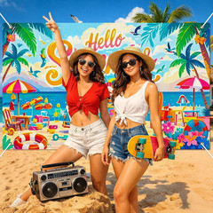 Hello Summer Banner 71X43 Inches Summer Party Decorations Backdrop Beach Party D