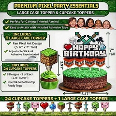 Pixel Birthday Party Decorations Party Supplies Set Including Backdrop Tableware