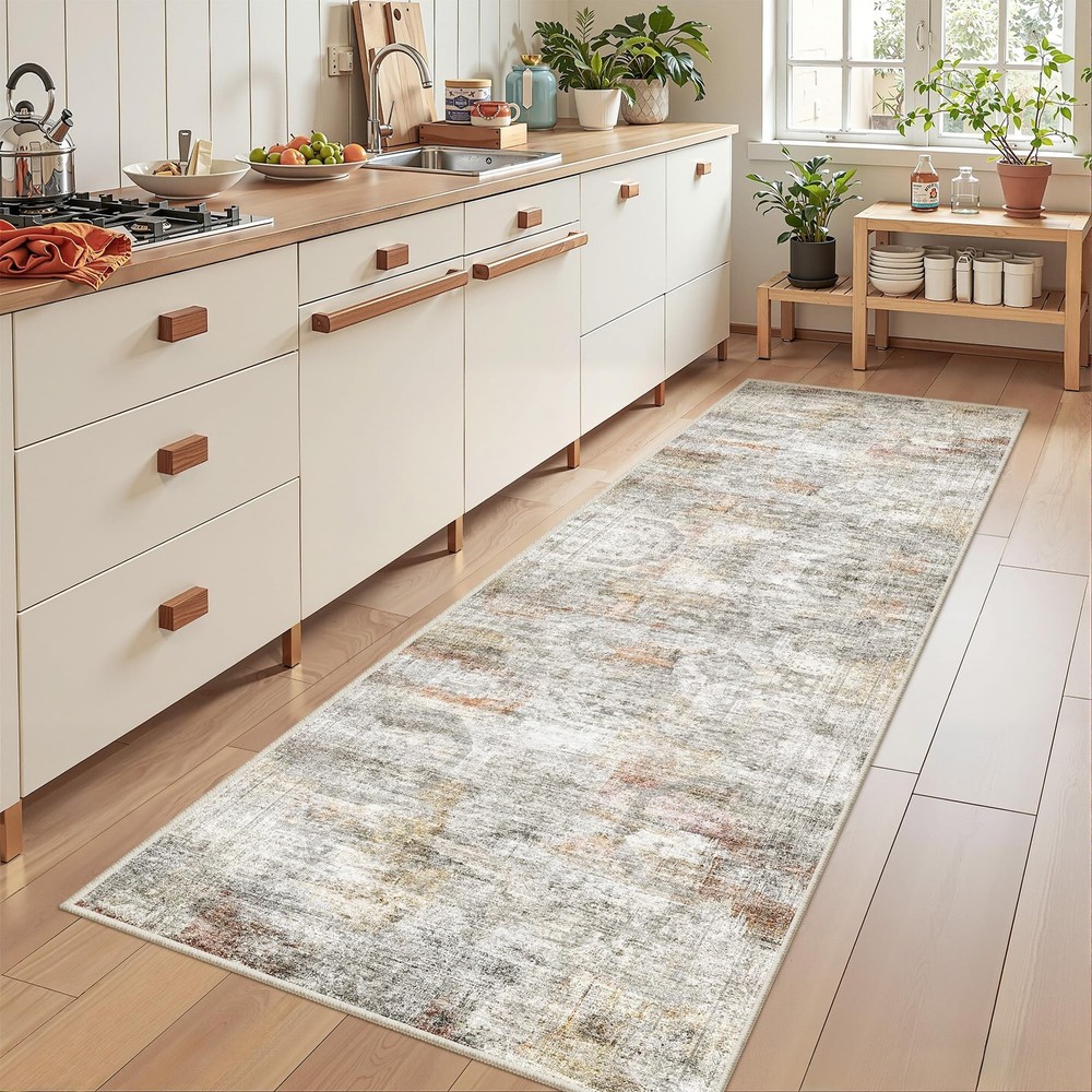 Restydon Kitchen Runner Rug Non Slip – 2.5 x 8 2’6″ x 8′ (Runner), Grey/Rust