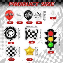 Race Car Balloons with Traffic Light Tire Checkered Flag Star Foil Balloons