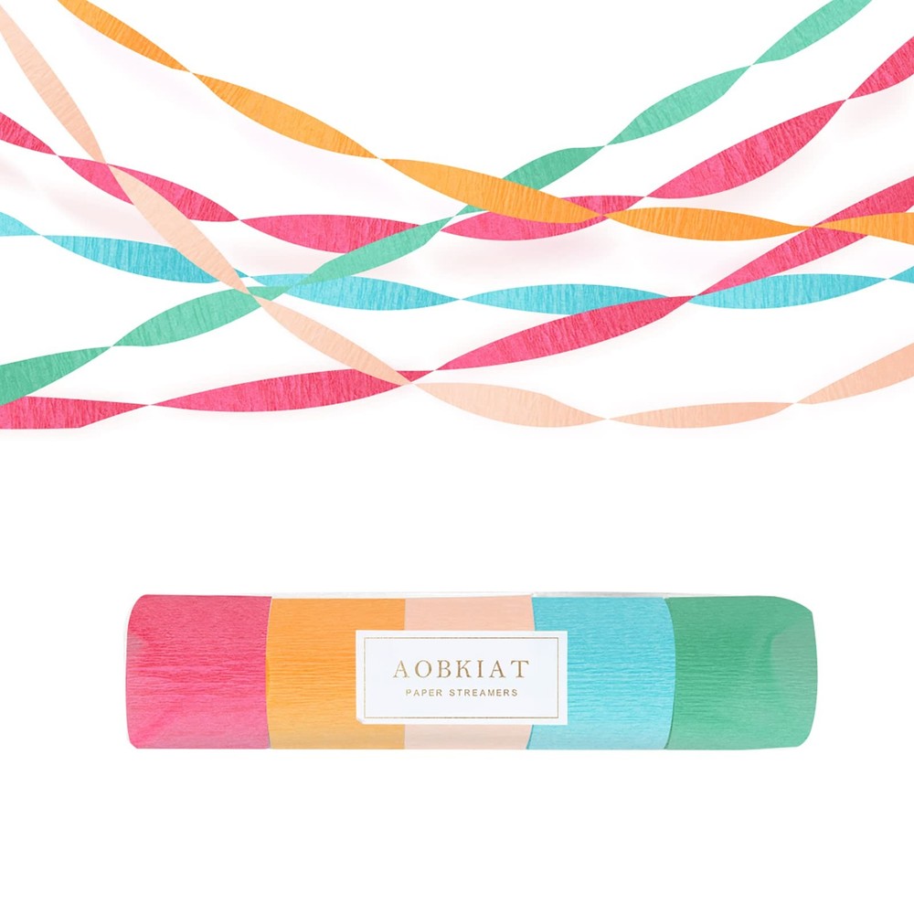 Rainbow Party Streamers 5 Rolls Crepe Paper for Birthdays, Weddings, Showers