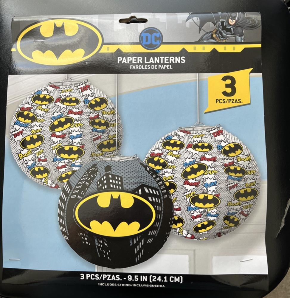 Batman DC Comics Superhero Party Decoration- 3 Paper Lanterns (9.5in) NEW