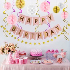 Happy Birthday Banner Party Decorations – Black Gold Decor Supplies Kit for Kids