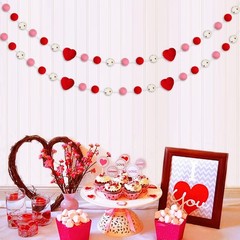 2 Pcs Valentine’s Day Felt Ball Garland with Red Heart – Valentines,