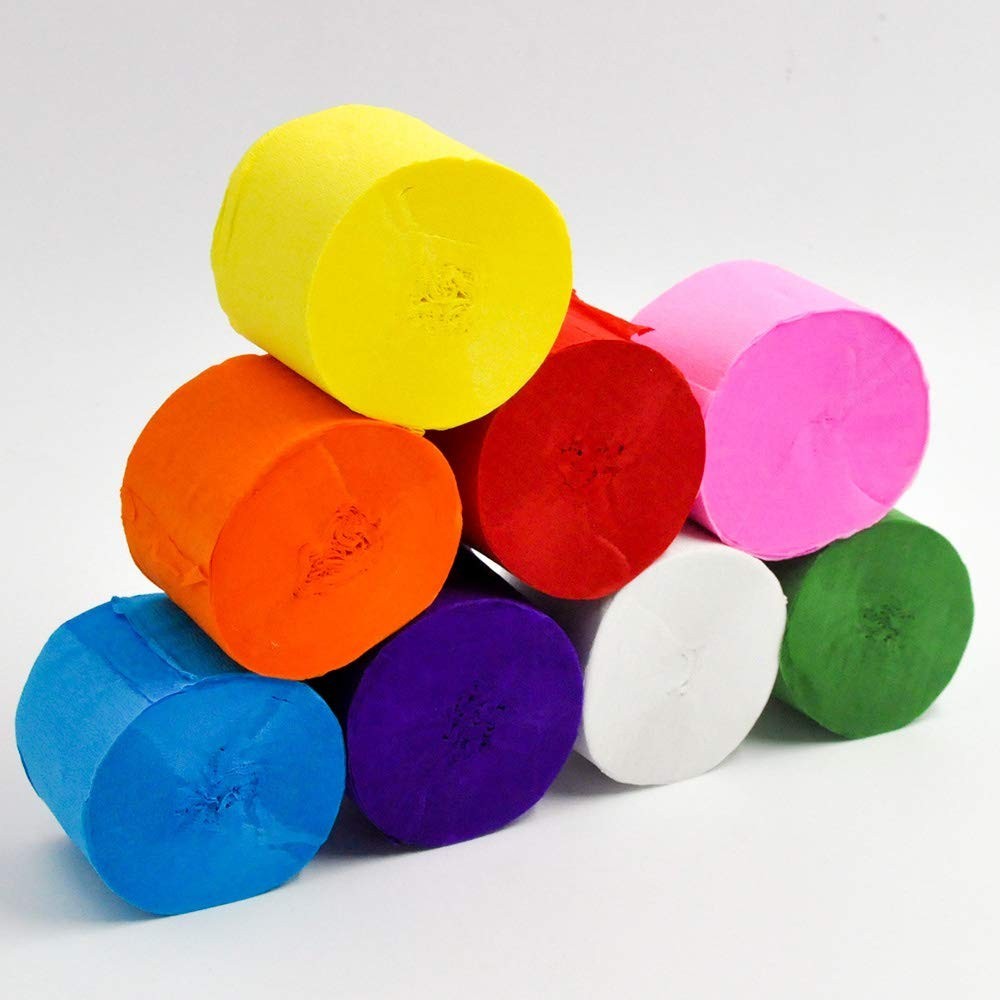 Colorful Crepe Paper Streamers 8 Rolls, Birthday Backdrop Supplies