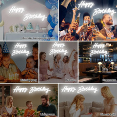 Large Happy Birthday Neon Sign Set – Dimmable LED Backdrop Decoration