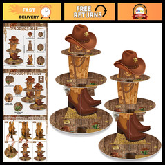 2 Pack Western Cowboy Cupcake Stand – Birthday Party Decoration & Dessert Holder