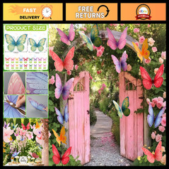 18 Pcs 3D Large Butterfly Wall Decor – Pastel Hanging Decorations for Parties, W