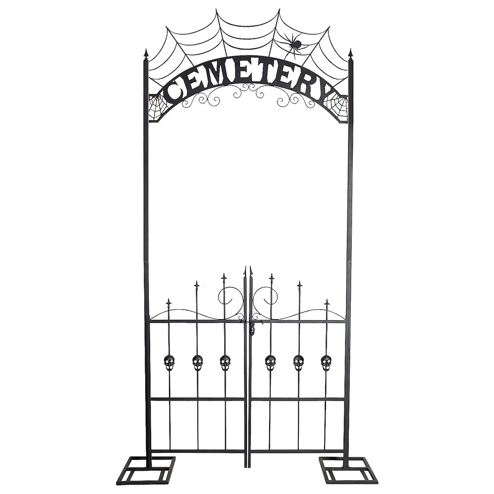 Halloween Cemetery Archway Gate 8.5 Ft – Spooky Yard Entrance with Skull Doors