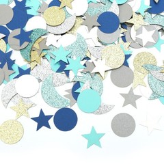 410 PCS Glitter Star Moon Confetti Navy Blue White Gold Outer Space Shower