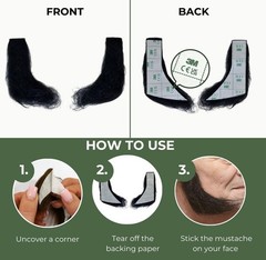 Black L Shaped Fake Mutton Chops Sideburns, Realistic, Reusable, Adult
