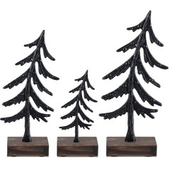 3 PCS Black Metal Christmas Tree Centerpieces Wood Base 7/10.6/13 Inch