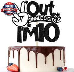 Out Single Digits I’M 10 Cake Topper, Double Digits 10, for Boys Girls 10Th Birt