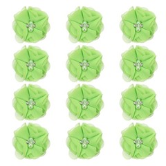 12Pcs 2″ Chiffon Flowers with Rhinestone Pearl Sewing Fabric Flowers,Light Green