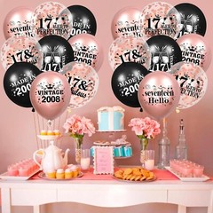 Rumia 17th Birthday Balloons 18pcs Rose Gold & Black 12″ Confetti Latex Vinta…