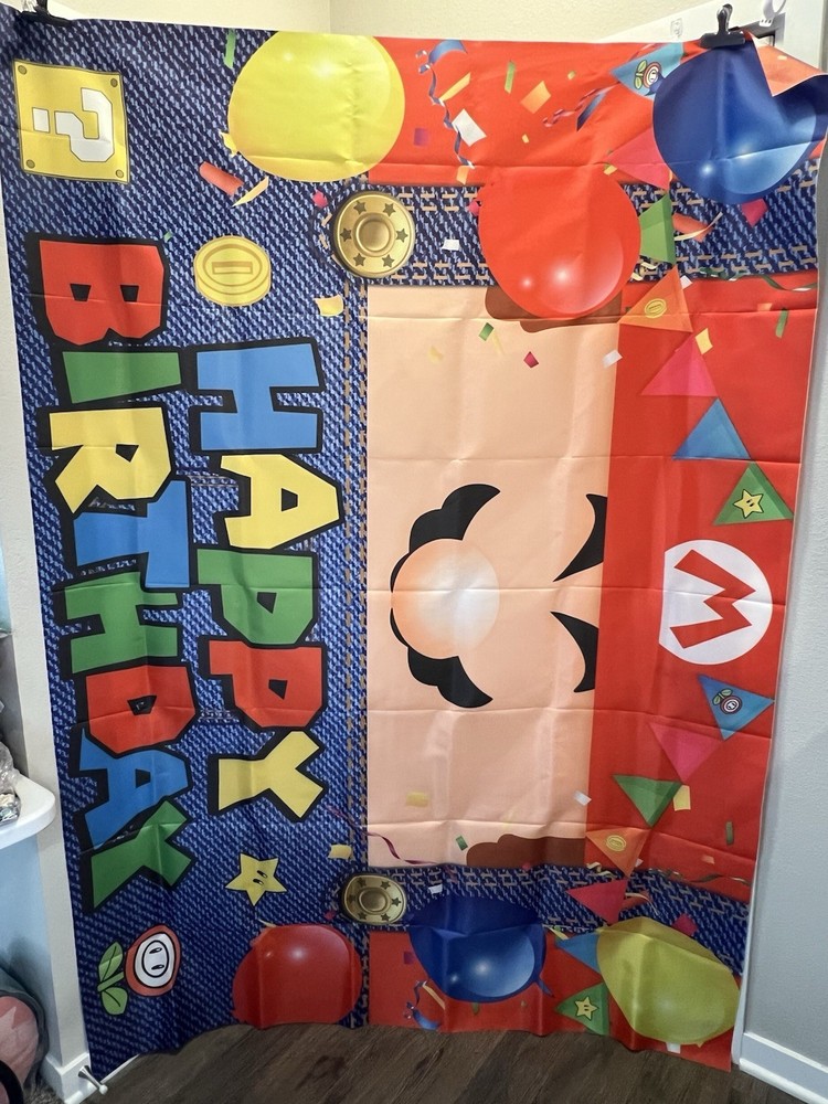 Happy Birthday Banner Mario 5×7 Ft #298