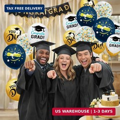Graduation Decorations 2026 – Graduation Balloons 62pcs 12 Inch Navy Blue Gold W
