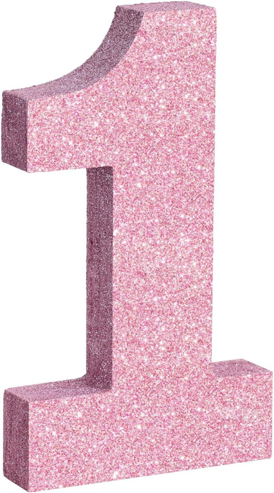 7.8 Inch Pink Glitter Number 1 Wooden Table Centerpiece Pink Birthday Party Deco