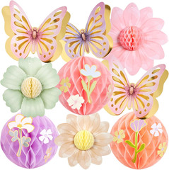 Pastel Butterfly Decorations Hanging Paper Flowers Honeycomb Birthday for Fairy