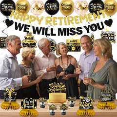 Retirement Party Decorations Men Women, Black Gold Happy Retirement Decorations,