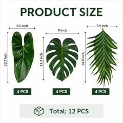 Tropical Leaf Garland Banner Decorations, Pre-Strung Cardboard Monstera Palm Lea