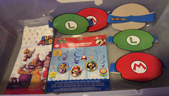 2015 Nintendo Super Mario Party Supplies Tablecloth, Hats, 12 Swirl Decorations