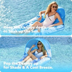 Inflatable Pool Floats Lounger with Canopy for Adult – Pool Lounge Float with…