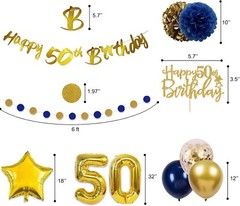 50th Birthday Decorations UNISEX Navy Blue Includes Gold Happy 50th Birthday…