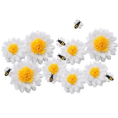 14 Pcs Sunflower Daisy Tissue Paper Pom Poms Flower Bee Cutout Decorations Ye…