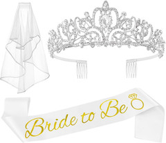3 Pcs Bachelorette Party Decorations Bridal Shower Crown, Bride to Be Sash&Veil