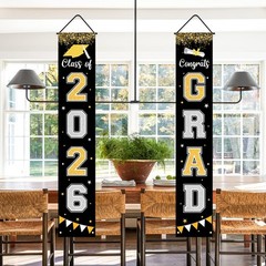 Graduation Decorations 2026 GRAD Banner Black Porch Door Sign Welcome Banner …