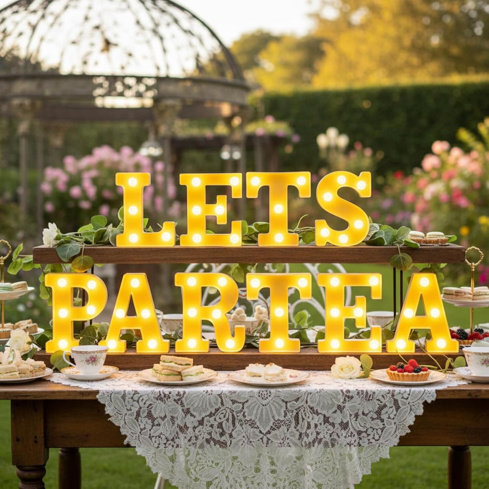 10 Pcs Tea Party Birthday Decorations Lets Par Tea Lights Sign Decor Neon LED Li