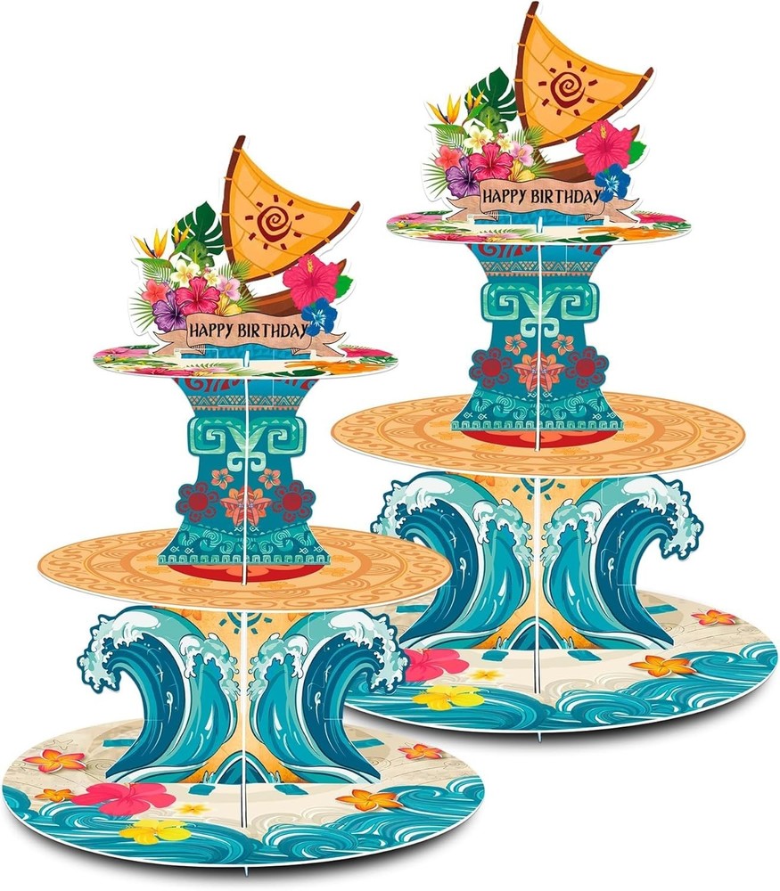 Hawaiian Luau Cupcake Stand 2PCS 3-Tier Ocean Theme Dessert Display Party Decor