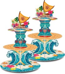Hawaiian Luau Cupcake Stand 2PCS 3-Tier Ocean Theme Dessert Display Party Decor