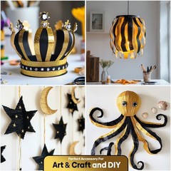 Captain Décor 4 Crepe Paper Streamers Rolls, 328ft Pack of 4 Gold and Black S…