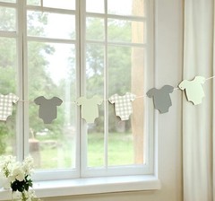 Sage Green Gingham Baby Shower Garland, Assembled Bodysuit Banner