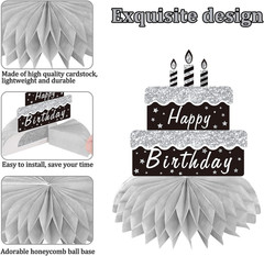 8Pcs Black White Silver Birthday Decorations Honeycomb Centerpieces for Women Me