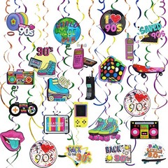 30 pcs 90s Party Decorations Hanging Swirls for Adults Back to 1990’s Party D…