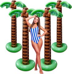 6ft Inflatable Palm Trees 4PK – Tropical Luau Party Decorations