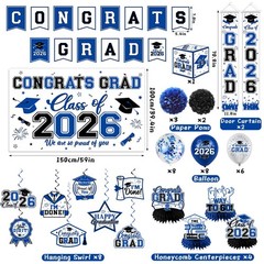 Graduation Decorations 2026 Set Black and Blue – Dark