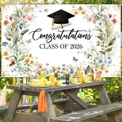 Wildflower Graduation Backdrop Watercolor Floral Class of 2026 Graduation Decora