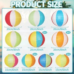 16PCS Pool Party Decorations, Summer Beach Ball Paper Lanterns, Colorful Luau…