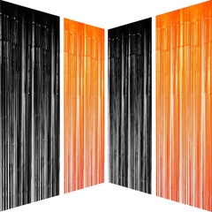 Black Orange Metallic Tinsel Foil Fringe Curtains – Halloween Graduation Party P