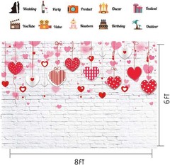 Durable 8x6ft Backdrop with Red Hearts Perfect for Valentine’s Celebrations