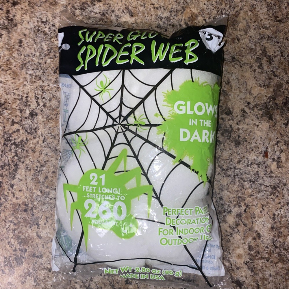 Super Glow Spider Web Halloween 80g Hanging Decoration, Glow-in-the-Dark